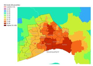 Access to Healthy Assets and Hazards index: percentiles for England, Wales and Scotland for overall levels of NO2, Hull 2024
