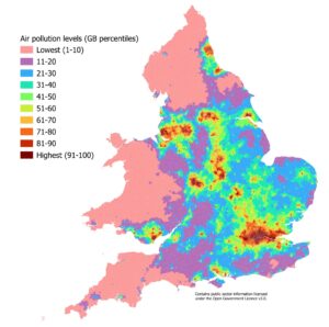 Access to Healthy Assets and Hazards index: percentiles for England, Wales and Scotland for overall levels of air pollution, 2024