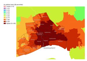 Access to Healthy Assets and Hazards index: percentiles for England, Wales and Scotland for overall levels of air pollution, Hull 2024