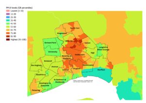 Access to Healthy Assets and Hazards index: percentiles for England, Wales and Scotland for overall levels of PM10, Hull 2024