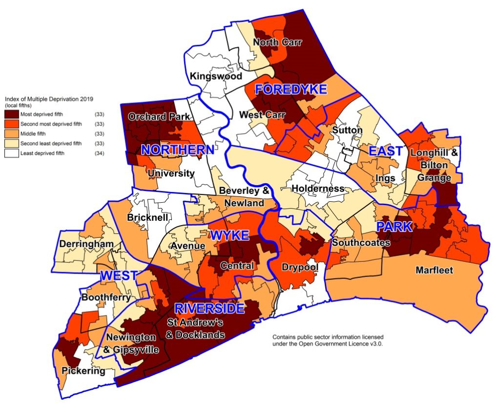 Figure showing deprivation levels across Hull
