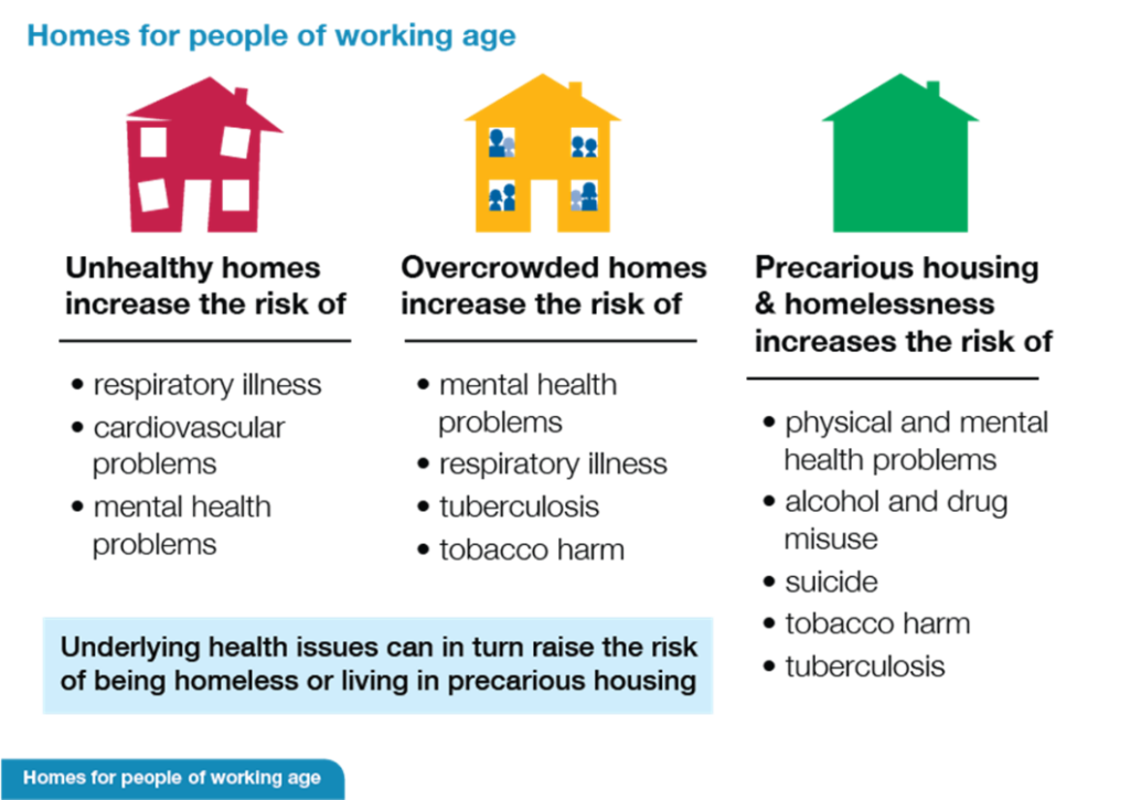 Graphic showing impact of Housing on Health - Working Age People