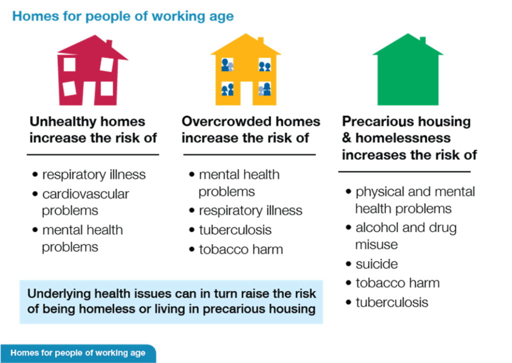 Graphic showing impact of Housing on Health - Working Age People