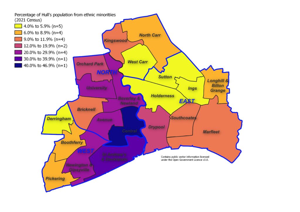 Percentage of Hull's population from ethnic minorities from the 2021 Census