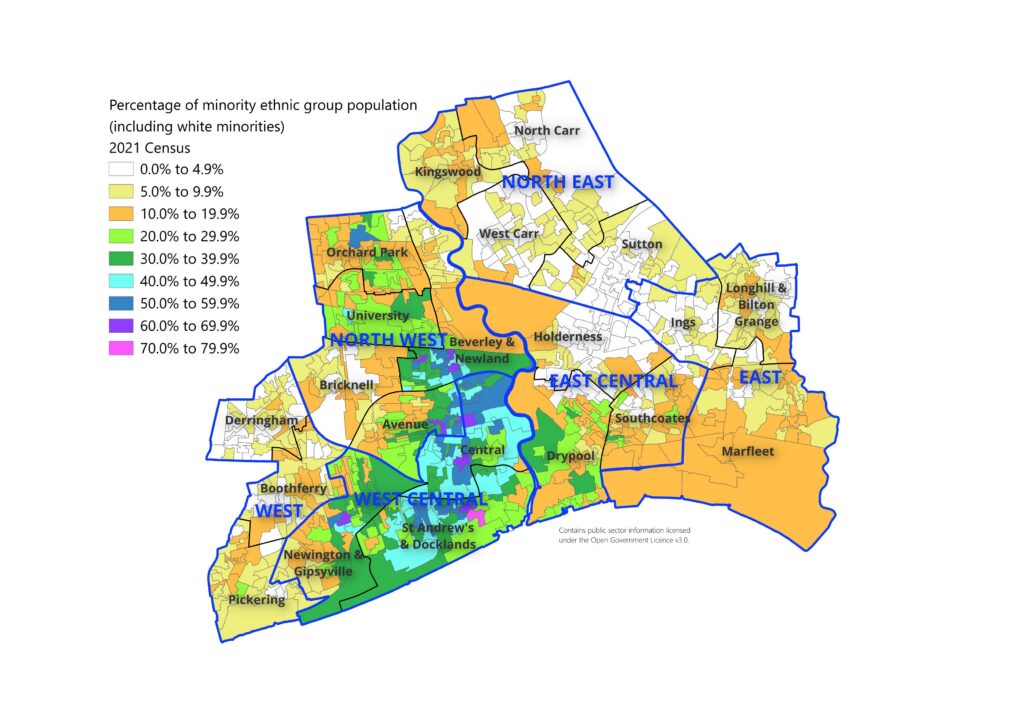 Percentage of Hull's population from ethnic minorities from the 2021 Census